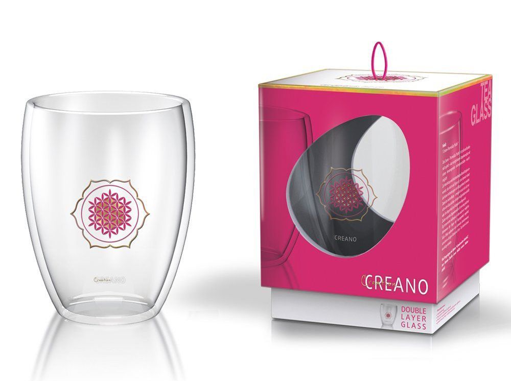 Creano Thermoglas "Blume des Lebens", Thermobecher 250 ml in Geschenkbox 
