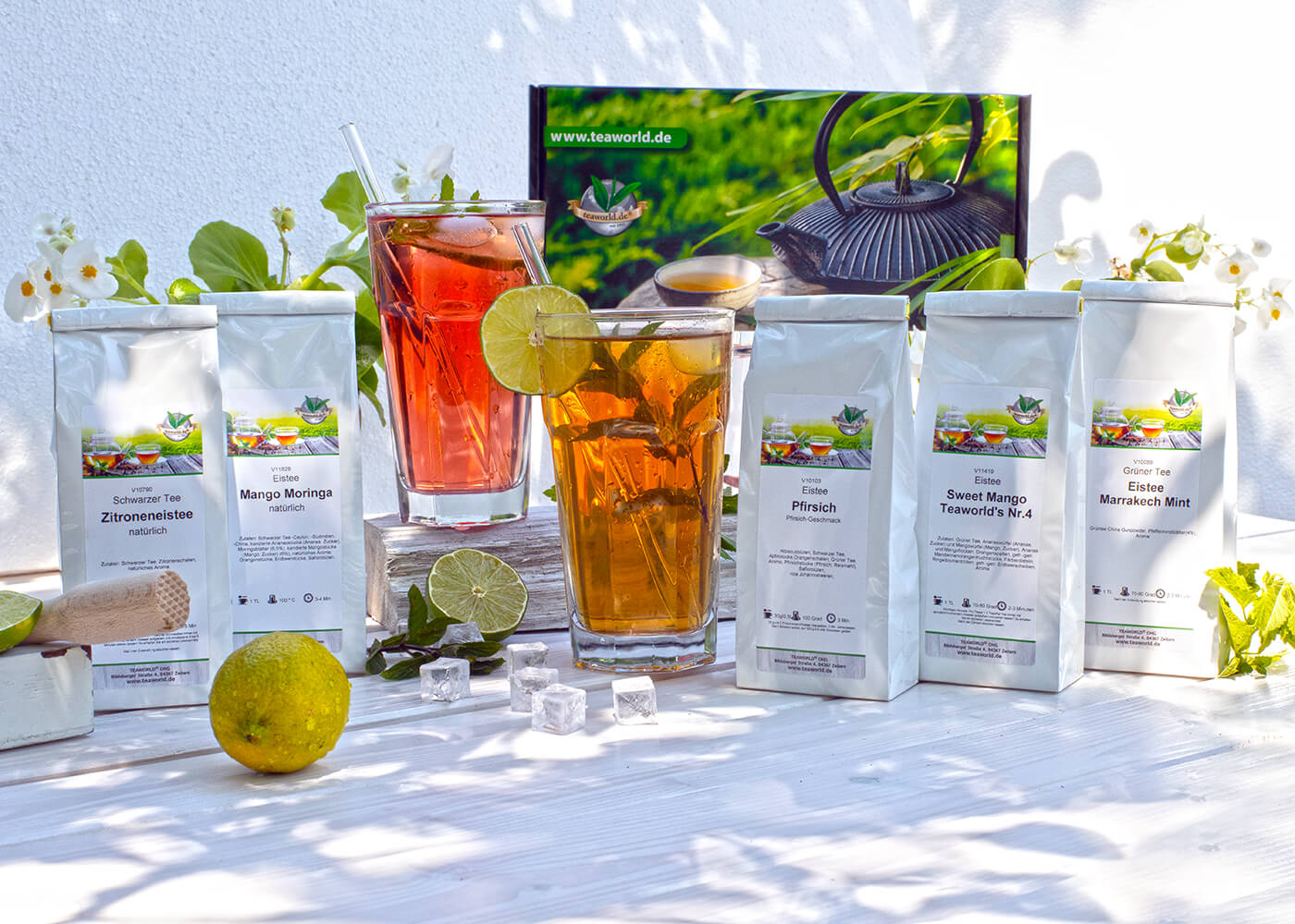 Eistee leicht selbst gemacht - 5x100g Probierset in dekorativer Geschenkbox