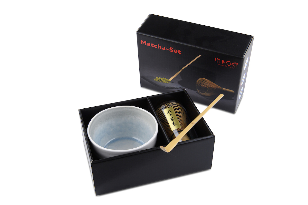 Matcha-Schale Premium Set weiss-hellgrau