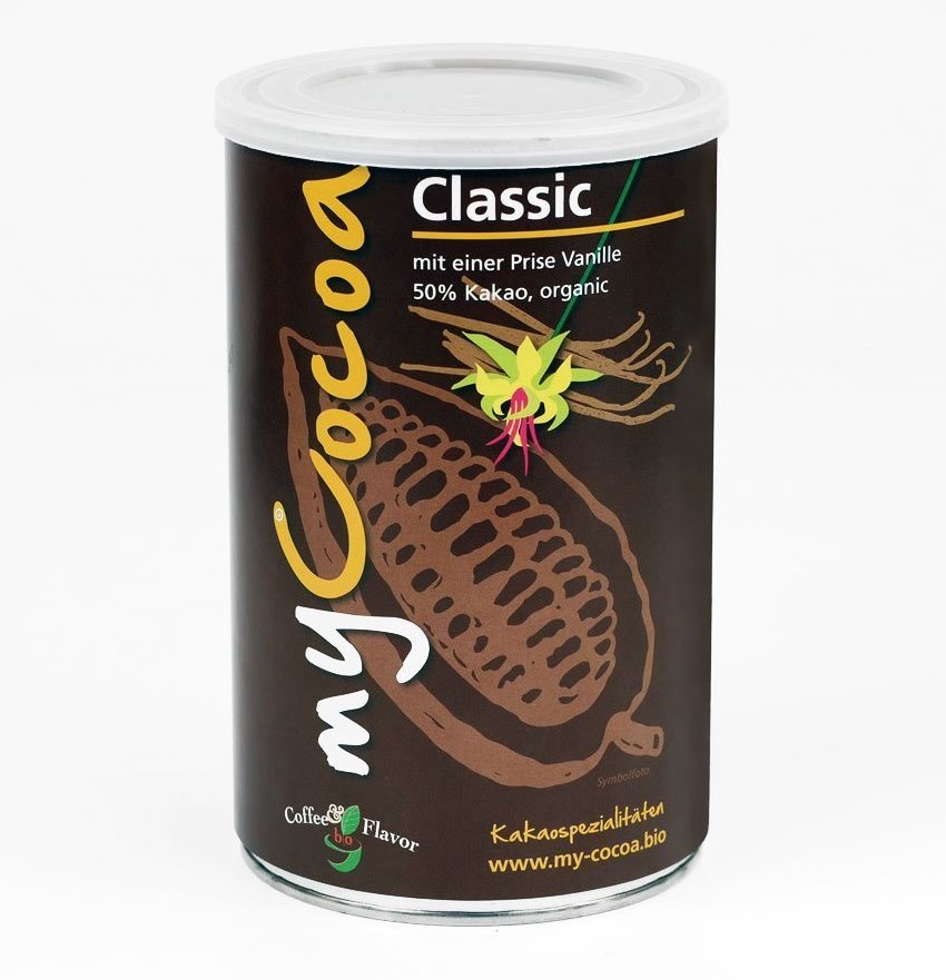Bio MyCocoa Classic mit 50% Kakaoanteil und einer Prise Vanille - 375g Dose