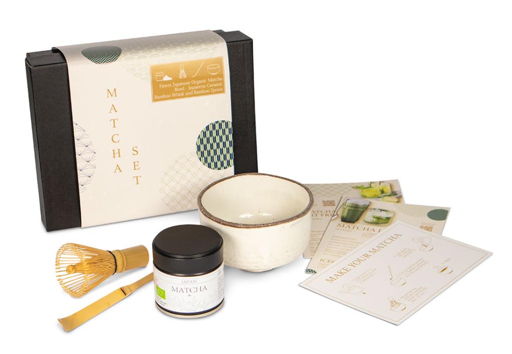 Matcha Geschenkset mit Schale, Besen, Löffel, Premium Bio Matcha