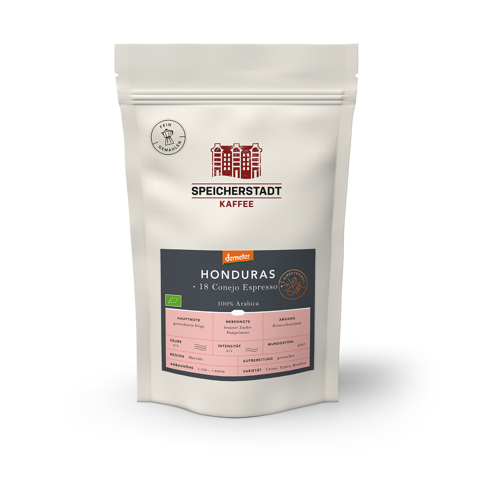 Speicherstadt Bio Honduras 18 Conejo Espresso 500g gemahlen demeter