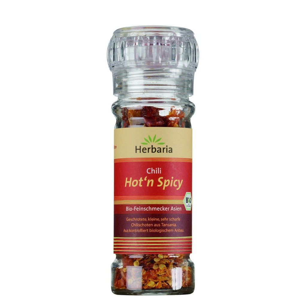Bio Hot Spicy Chilis in einer Glasmühle