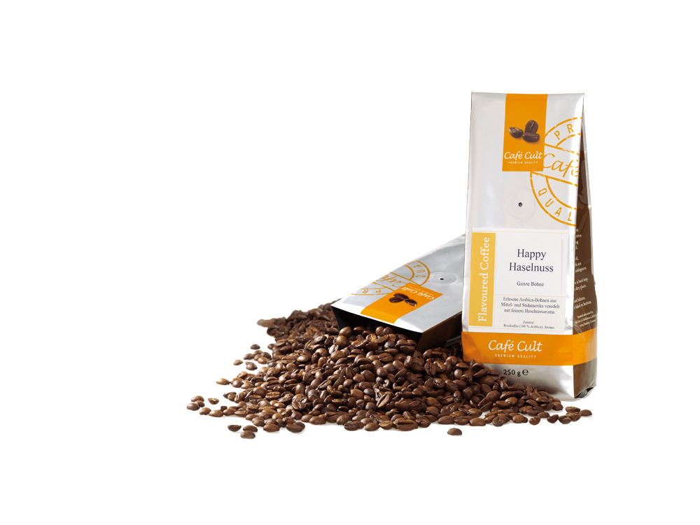 Kaffee "Happy Haselnuss", ganze Bohne, aromatisiert