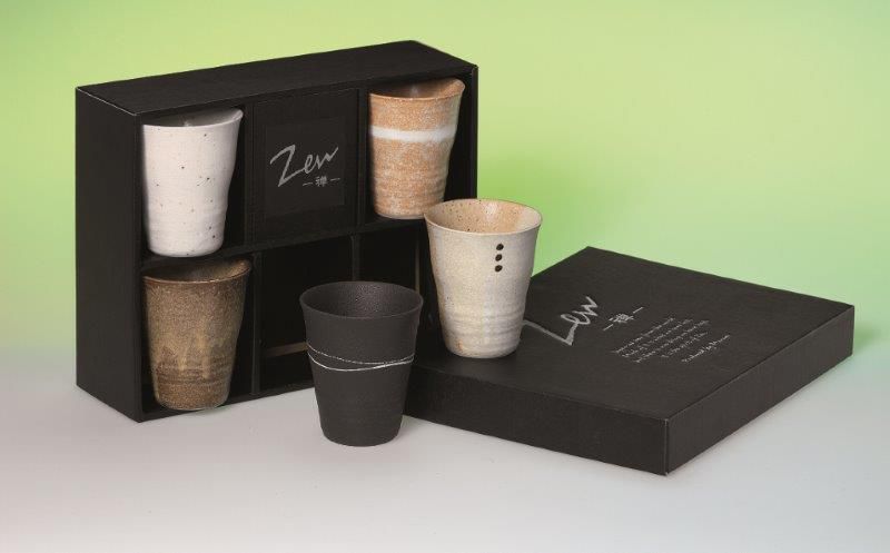 Japanisches Cup Set "Zen" 5 Teetassen aus Keramik, 0,15 l