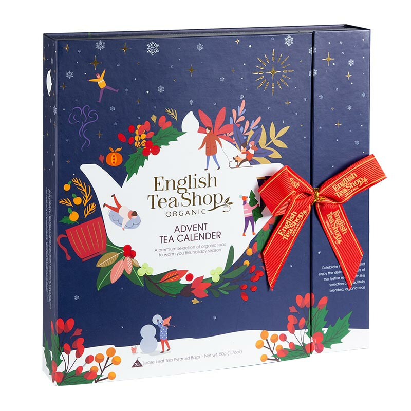 Teebuch Adventskalender "Christmas Night", 25 Boxen mit Pyramiden Teebeuteln