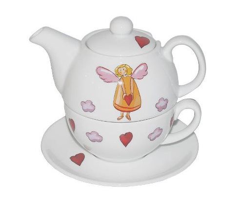 Tea for one Set "Schutzengel" Porzellan, 4 teilig Kanne: 0,3 l, Tasse: 0,17 l