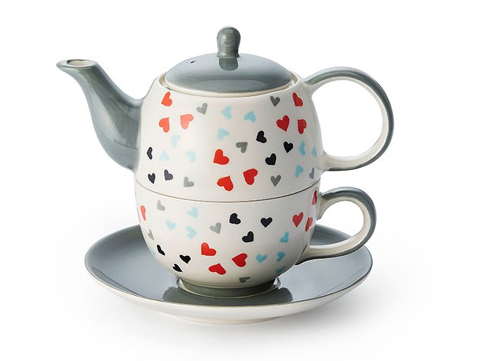 Tea for one Set "Hearts" Keramik, 4-teilig Kanne: 0,4 l, Tasse: 0,2 l
