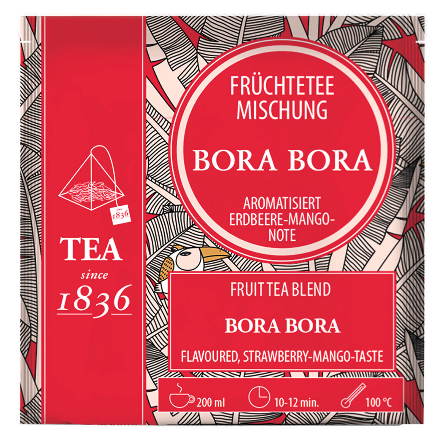 Früchtetee Bora Bora Erdbeer-Mango-Note 50 Pyramidenbeutel im Sachet à 4 g