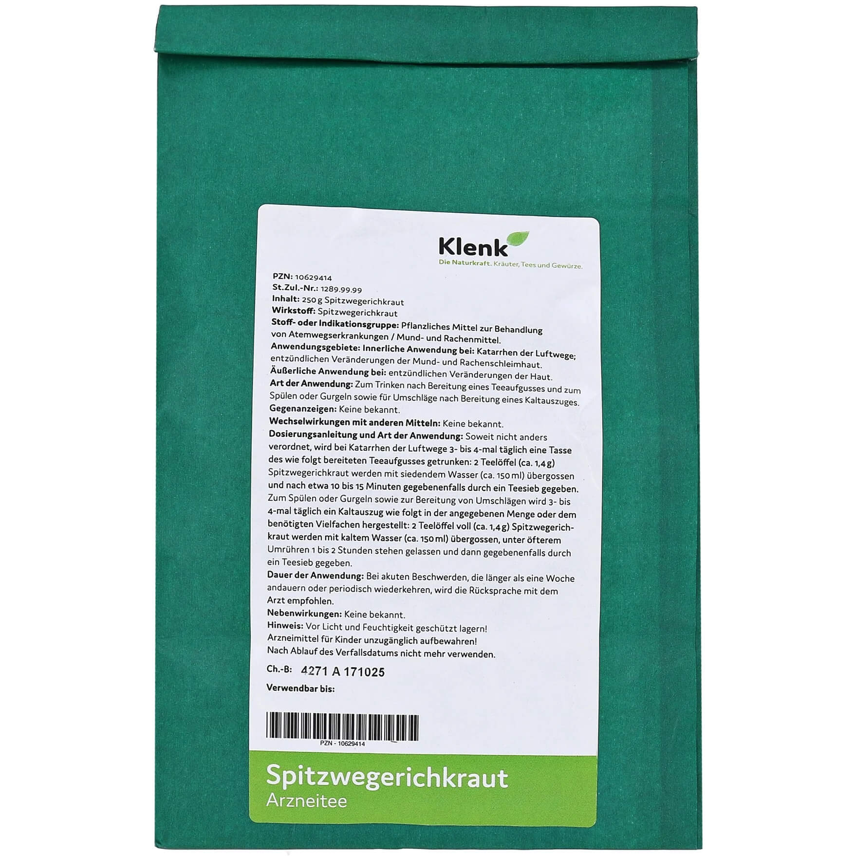 Spitzwegerichkraut Arzneitee - 250g - Klenk Naturkraft