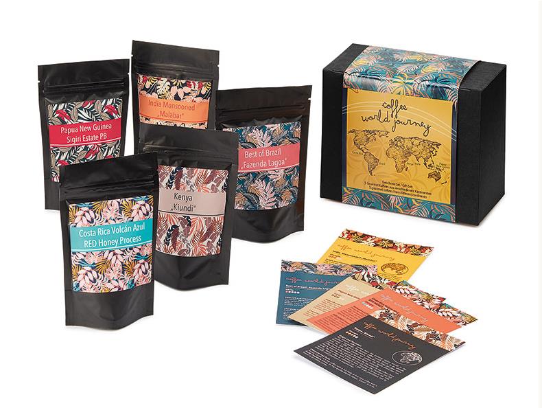 Kaffee Geschenkbox Coffee World Journey klassisch - 5x70g Röstkaffee in Bohnen 