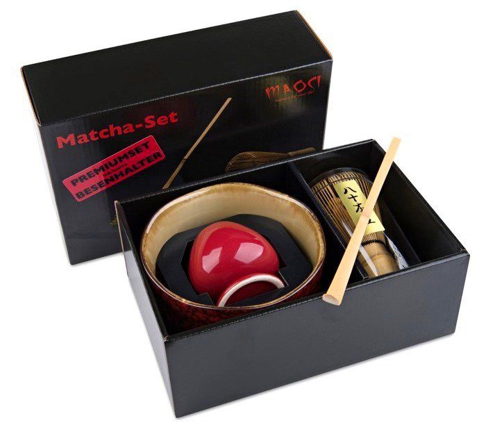 Matcha-Schale Premium Komplett-Set dunkelrot