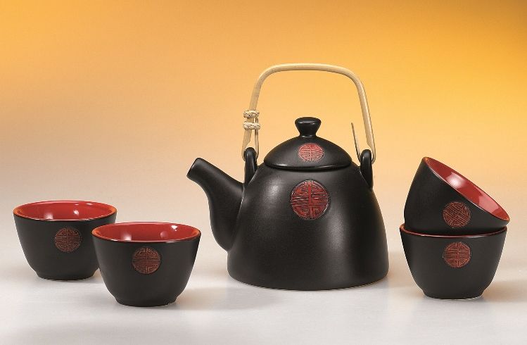 Tee-Set Hidchi aus Keramik, Kanne und 4 Cups Kanne: 0,7 l, Cup: 0,125 l