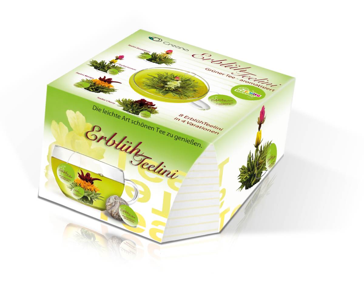 Teeblumen im Tassenformat “ErblühTeelini” – 8 Stück in 4 Sorten - Grüner Tee