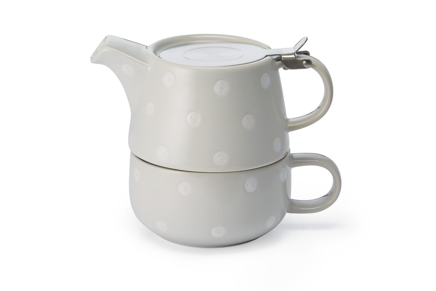 Tea for one Set "Len" Keramik, 4-teilig Kanne: 0,45 l, Tasse: 0,25 l grau-weiss