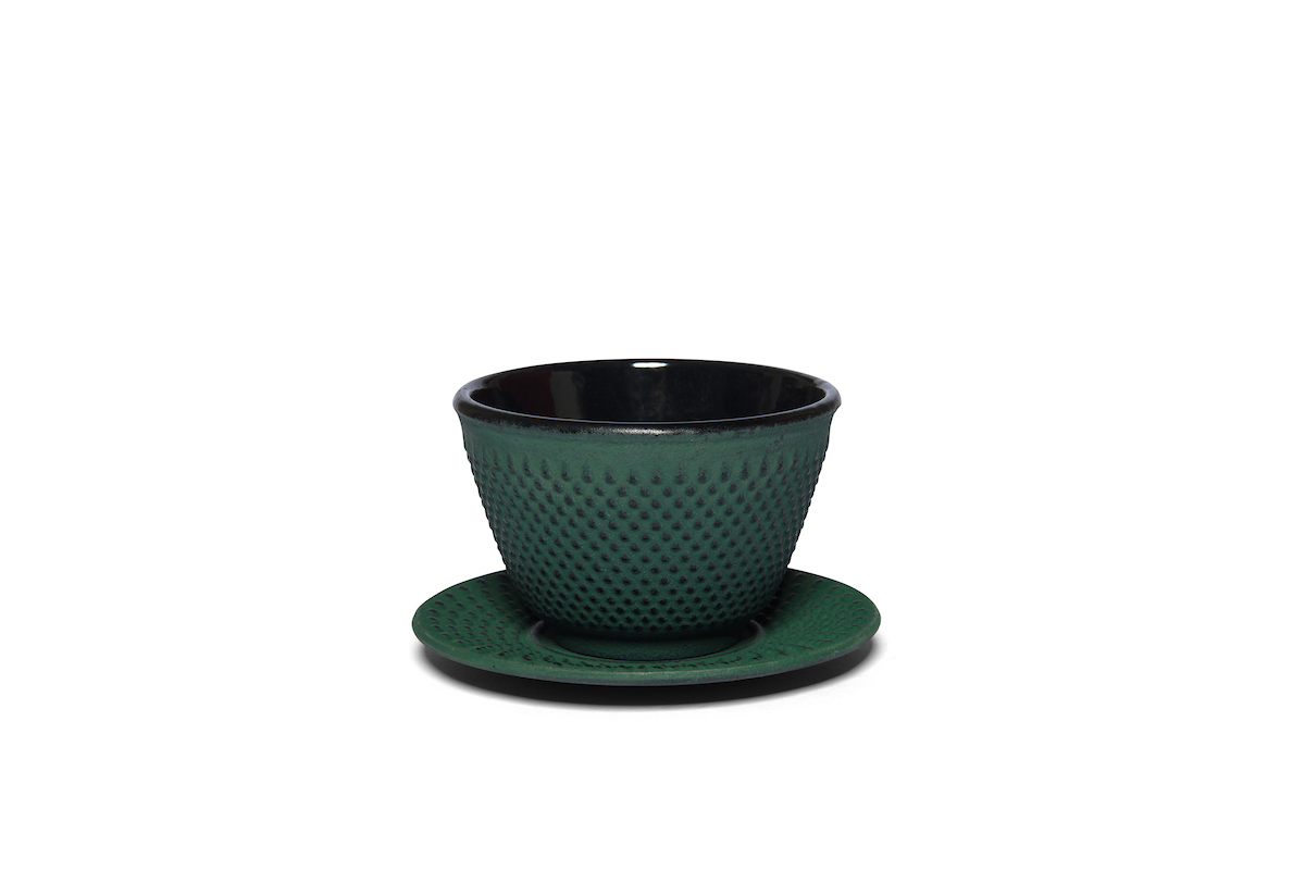 Teacup mit Untersetzer aus Gusseisen in grün-schwarz von Maoci