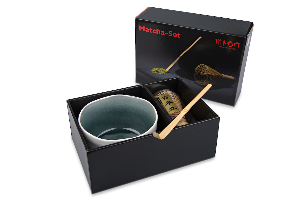 Matcha-Schale Premium Set weiss-grau