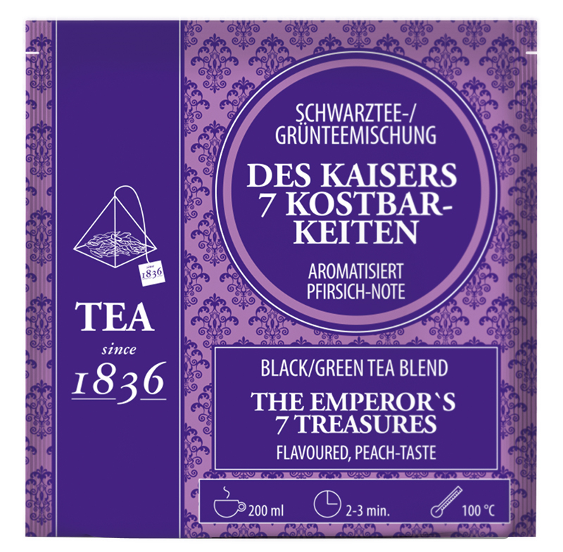 Des Kaisers 7 Kostbarkeiten - 50 Pyramidenbeutel Schwarz-/ Grünteemischung