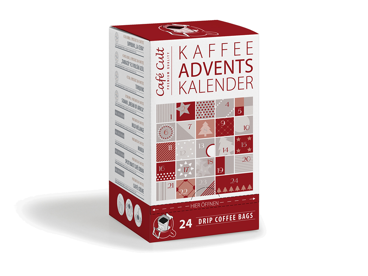 Kaffee-Adventskalender "Türchen rot" mit 24 Kaffee DripBags