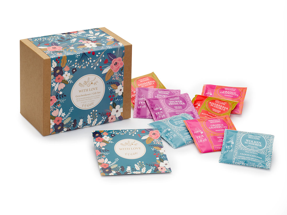 Geschenkbox "With love" 28 Pyramidenbeutel im Sachet 