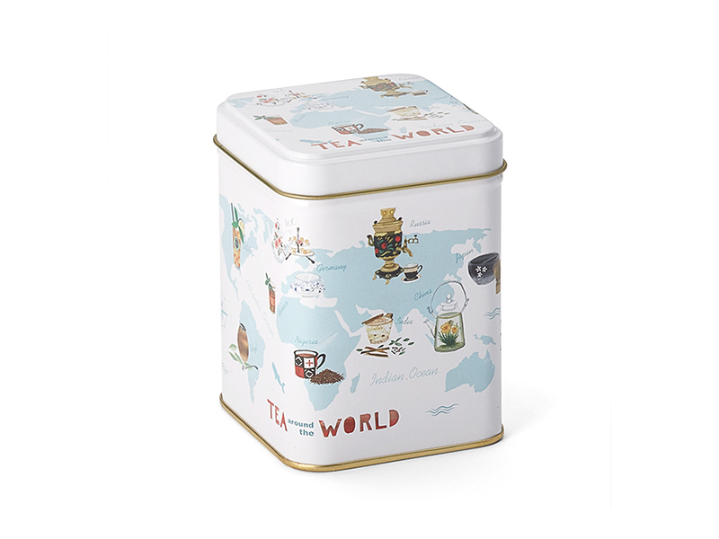 Teedose "Tea around the World" (eckig)  für 100g