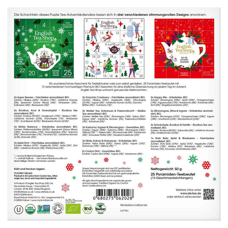 English Tea Shop - Puzzle Tee Adventskalender "Red Christmas", 25 einzelne Boxen
